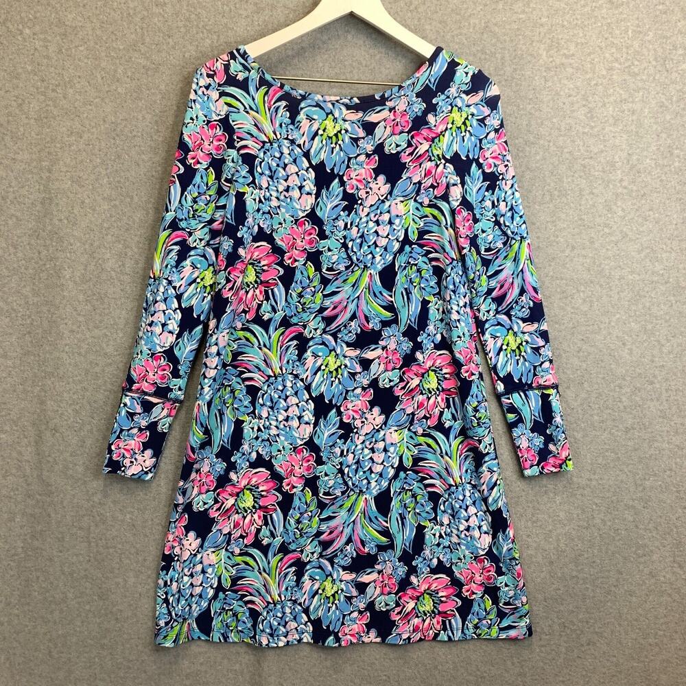 Lilly Pulitzer Kaisley Dress XS High Tide Navy Pineapple Paradise Dual Neck NEW - Picture 3 of 15